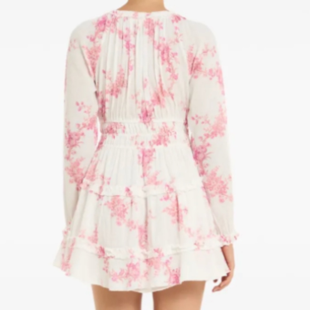 LoveShackFancy Mellni Floral Mini Dress Pink & White - Picture 2 of 12